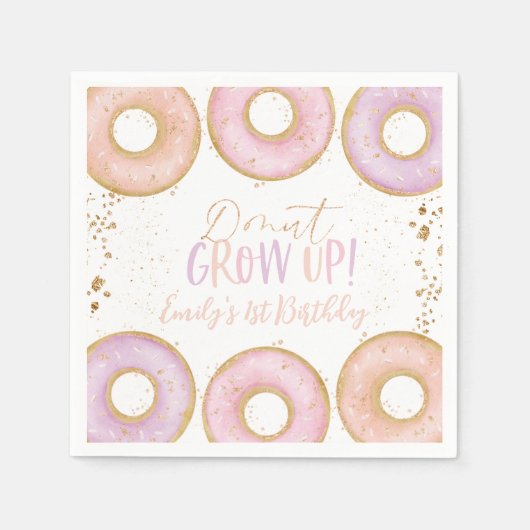 Donut Pink Gold 1ste verjaardag Napkins Donut groe Servet (Voorkant)