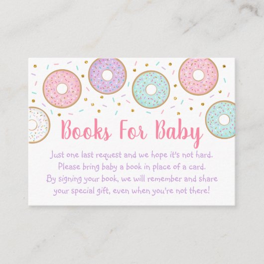 Donut Pink Gold Pastel Baby shower Book Request Informatiekaartje (Voorkant)