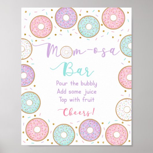 Donut Pink Gold Pastel Baby shower Mimosa Bar Poster (Voorkant)