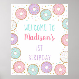 Donut Pink Gold Pastel Birthday Welkom Poster