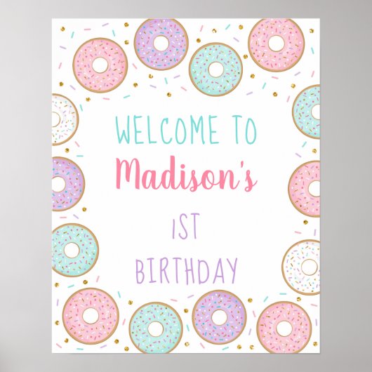 Donut Pink Gold Pastel Birthday Welkom Poster (Voorkant)