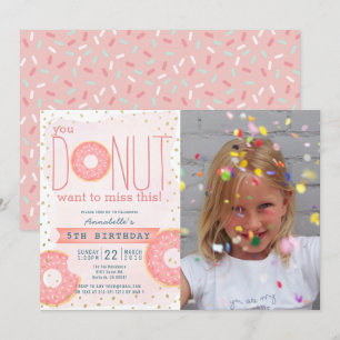 Donut Pink x Gold Foto Girl Birthday Kaart