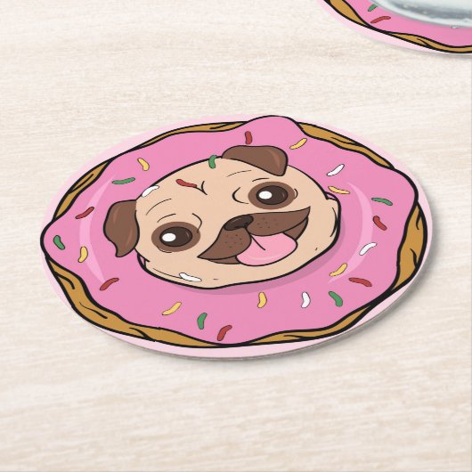 Donut Pug Ronde Kartonnen Onderzetter (Gebogen)