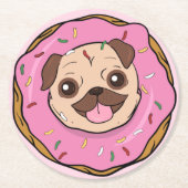 Donut Pug Ronde Kartonnen Onderzetter (Voorkant)