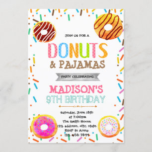 Donut pyjama party-uitnodiging kaart