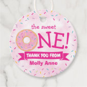 Donut Rainbow Sprinkles 1e verjaardag Dank je Bedankjes Labels (Voorkant)