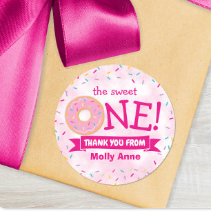 Donut Rainbow Sprinkles 1e verjaardag Dank je Ronde Sticker