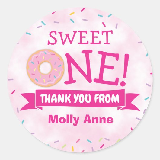 Donut Rainbow Sprinkles 1e verjaardag Dank je wel  Ronde Sticker (Voorkant)