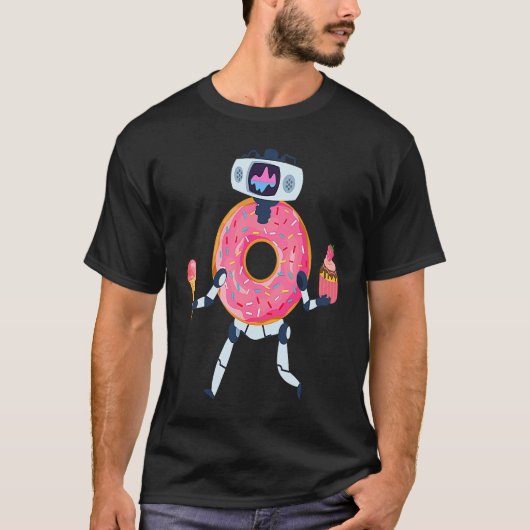 Donut Robot met ijs en Cupcake T-shirt (Voorkant)