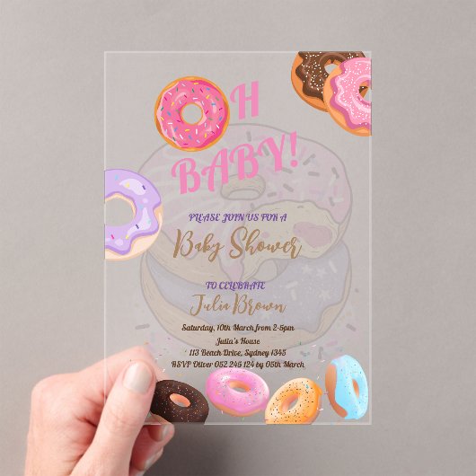 Donut roze Baby shower Acryl Uitnodigingen (Insitu (Draagbaar))