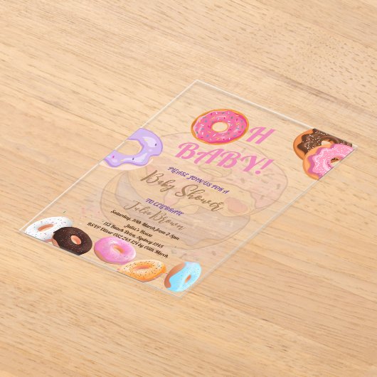 Donut roze Baby shower Acryl Uitnodigingen (Laagn)