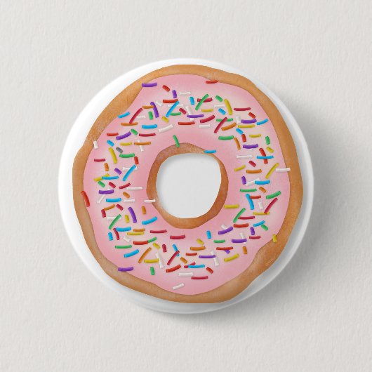 Donut Roze Bevroren Sprinkles Cute Food | Doughnut Ronde Button 5,7 Cm (Voorkant)