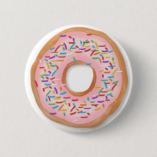 Donut Roze Bevroren Sprinkles Cute Food   Doughnut Ronde Button 5,7 Cm