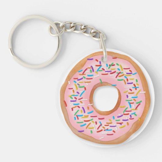 Donut Roze Bevroren Sprinkles Cute Food | Doughnut Sleutelhanger (Voorkant)