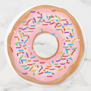 Donut Roze Bevroren Sprinkles Cute Food   Doughnut Wijnglaslabel