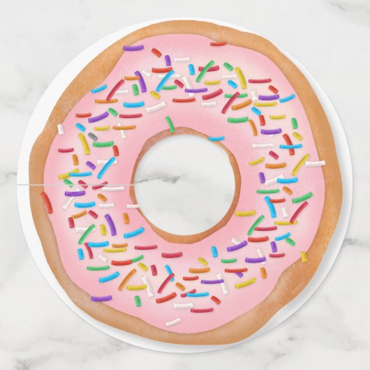 Donut Roze Bevroren Sprinkles Cute Food | Doughnut Wijnglaslabel (Voorkant)