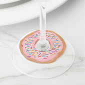 Donut Roze Bevroren Sprinkles Cute Food | Doughnut Wijnglaslabel (Dichtbij)