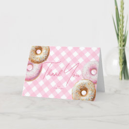 Donut | Roze Gingham Meisje Baby shower Bedankkaart