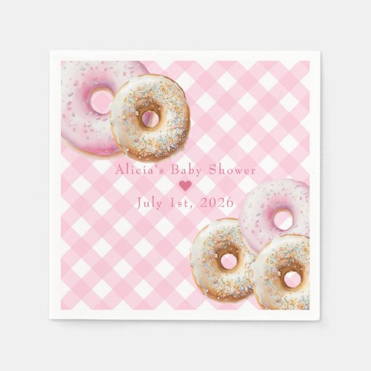 Donut | Roze Gingham Meisje Baby shower Servet (Voorkant)