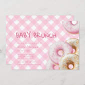 Donut | Roze Gingham Meisje Baby shower Uitnodigin Kaart (Voorkant / Achterkant)