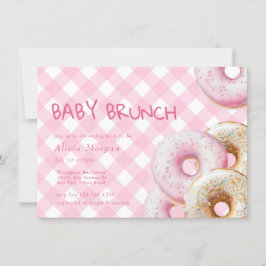 Donut | Roze Gingham Meisje Baby shower Uitnodigin Kaart
