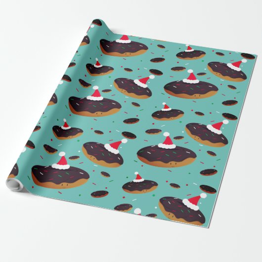 Donut Santa Hats Pattern Kerstmis Cadeaupapier (Uitgerold)