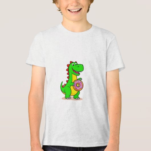 Donut-Saurus Rex – Schattige dinosaurus met Donut Tri-Blend Shirt (Voorkant)