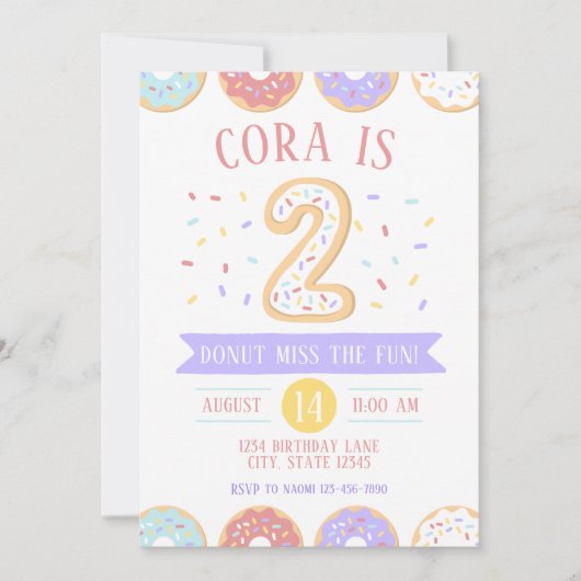 Donut Second Birthday Invitation Kaart (Voorkant)