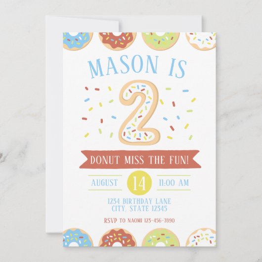 Donut Second Birthday Invitation Kaart (Voorkant)
