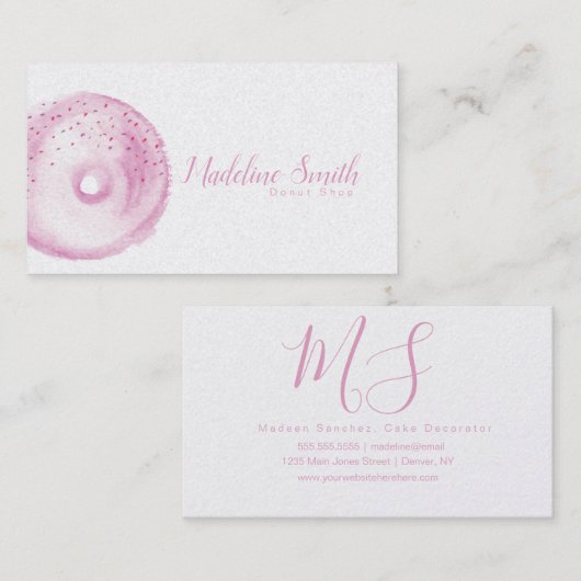 Donut Shop Bakery Waterverf Doughnut Visitekaartje (Voorkant / Achterkant)