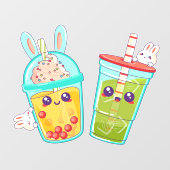 Donut Shop Bubble And Matcha Tea Bunny Cartoon  Raamsticker (Vel)