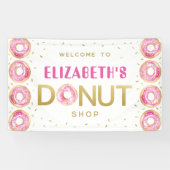 Donut Shop Roze Gouden Verjaardag Party Sign Spandoek (Horizontaal)