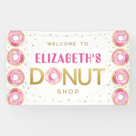 Donut Shop Roze Gouden Verjaardag Party Sign Spandoek