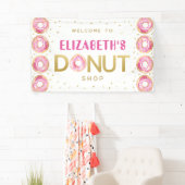 Donut Shop Roze Gouden Verjaardagspartij Bord Spandoek (Insitu)