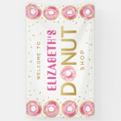 Donut Shop Roze Gouden Verjaardagspartij Bord Spandoek (Verticaal)