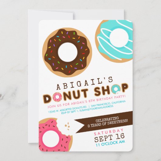 Donut Shop Uitnodiging voor verjaardagsfeest (Voorkant)