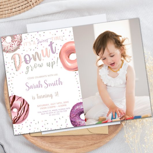 Donut Silver Donut Birthday-uitnodigingen met foto Kaart