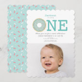 Donut Simple Mint Green Boy Foto 1e verjaardag Kaart (Voorkant / Achterkant)