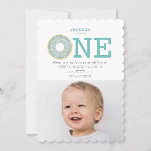 Donut Simple Mint Green Boy Foto 1e verjaardag Kaart (Voorkant)