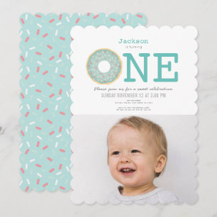 Donut Simple Mint Green Boy Foto 1st Birthday Kaart