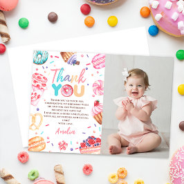 Donut Snoep Meisje Verjaardag Foto Bedankt Kaart
