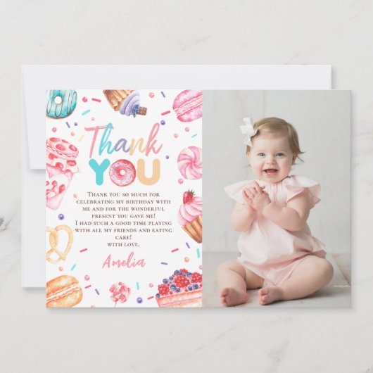 Donut Snoep Meisje Verjaardagsfoto Dank u kaart (Voorkant)