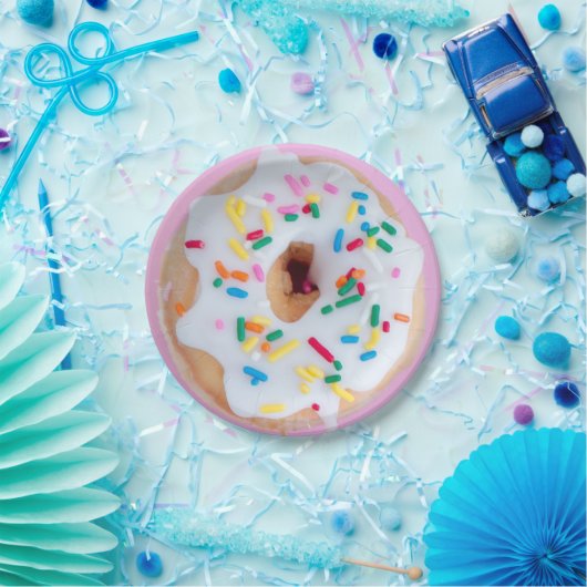 Donut-sprinkels roze wit leuk papieren bord (Feest)