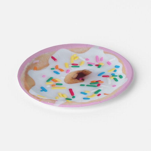 Donut-sprinkels roze wit leuk papieren bord (Gekanteld)