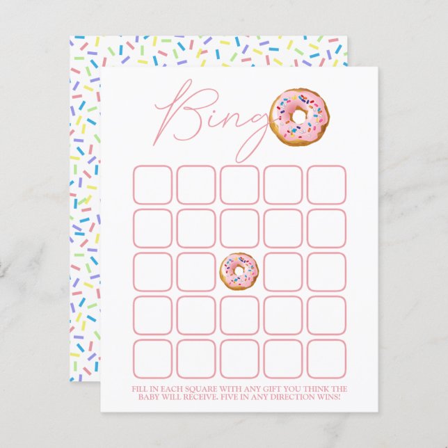 Donut Sprinkle Baby shower Bingo (Voorkant / Achterkant)
