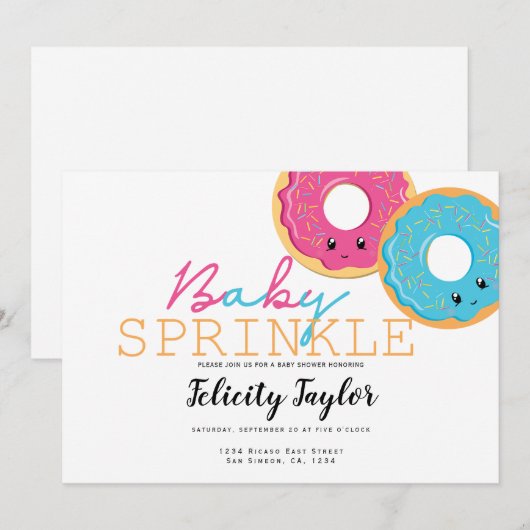 Donut Sprinkle Baby shower Blue Pink Twins Aankondiging (Voorkant / Achterkant)