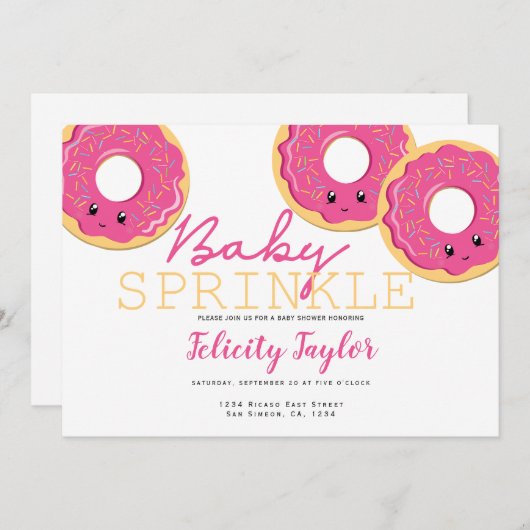 Donut Sprinkle Baby shower Roze Aankondiging (Voorkant / Achterkant)