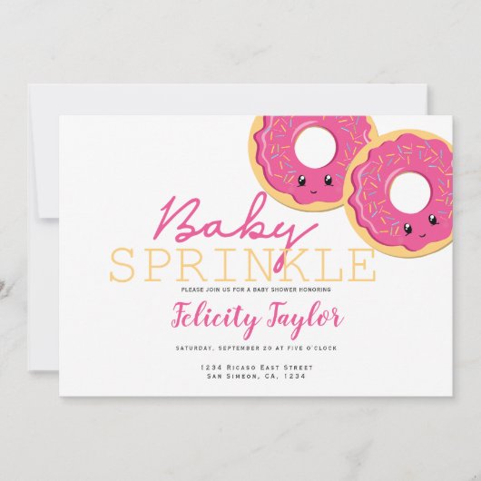 Donut Sprinkle Baby shower Roze Twin Girls Aankondiging (Voorkant)