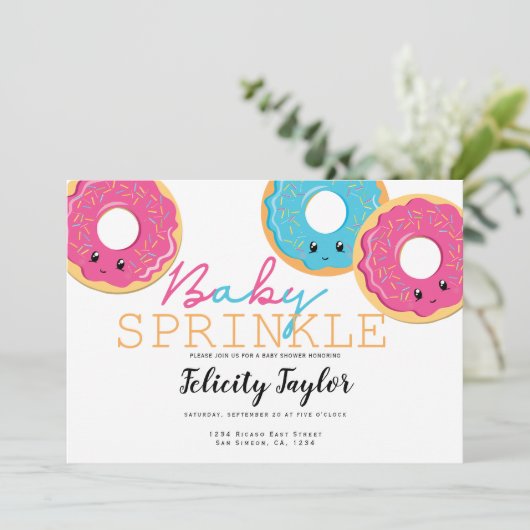 Donut Sprinkle Baby shower Triplets Aankondiging (Staand voorkant)