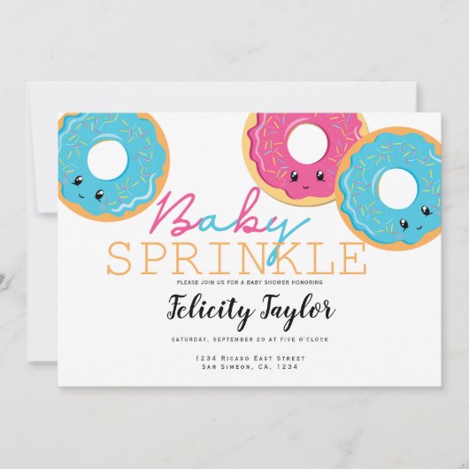 Donut Sprinkle Baby shower Triplets Aankondiging (Voorkant)